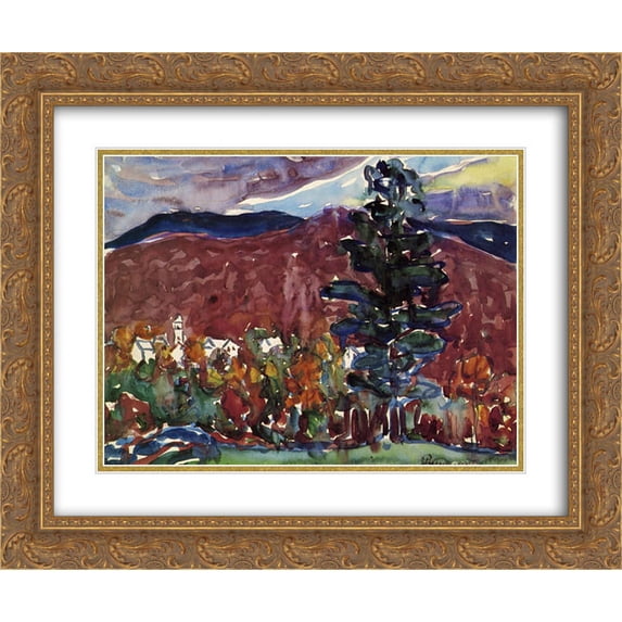 Maurice Prendergast 2x Matted 24x20 Gold Ornate Framed Art Print 'Village Against Purple Mountain'