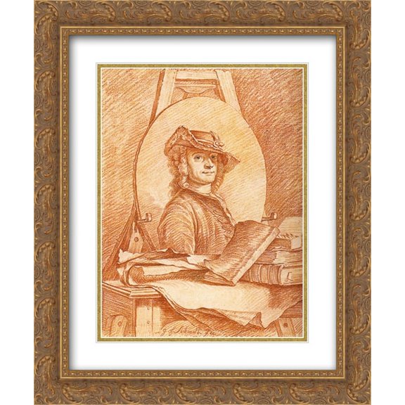 Maurice Quentin de La Tour 2x Matted 20x24 Gold Ornate Framed Art Print 'Georg Friedrich Schmidt'