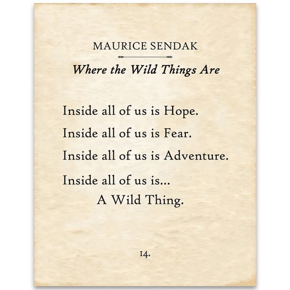Maurice Sendak - Where the Wild Things Are - Typography Book Page Print - Makes a Great Inspirational Home Decor and Gift Under