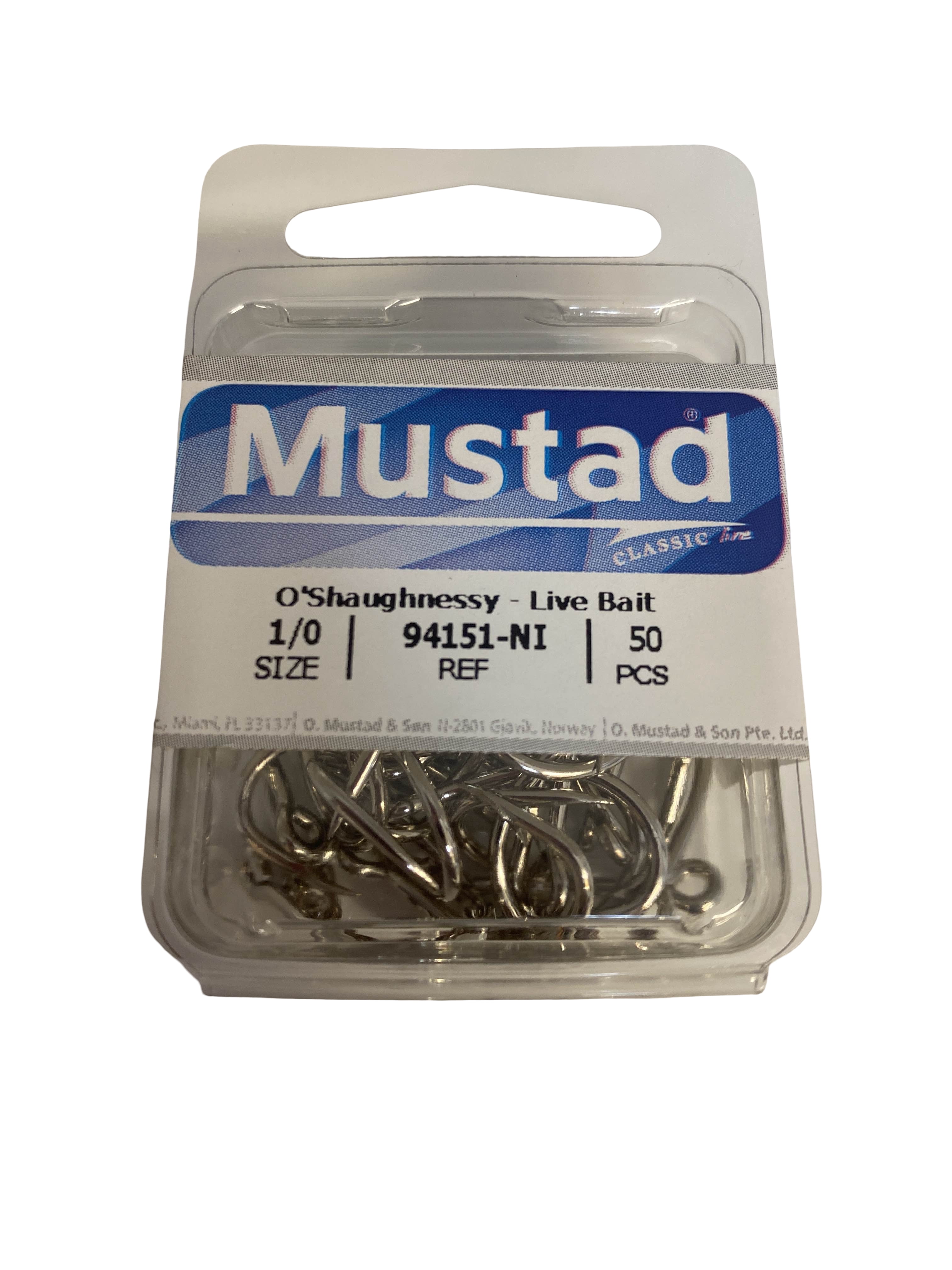 Mustad Saltwater 50-Piece Steel Fishing Hook, Size 1/0