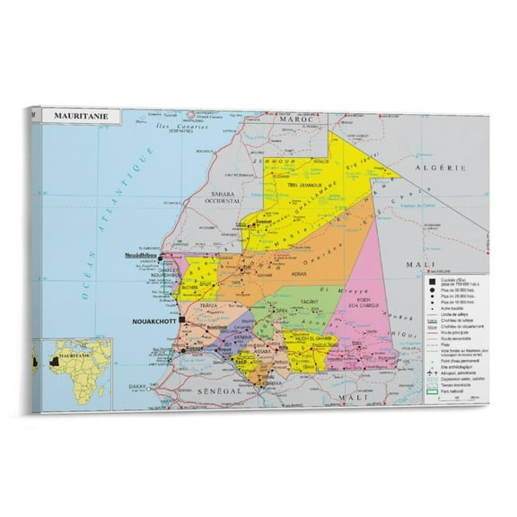 Mauritania Map Posters Wall Art Poster Scroll Canvas Painting Picture Living Room Decor Home 20x30inch(50x75cm)