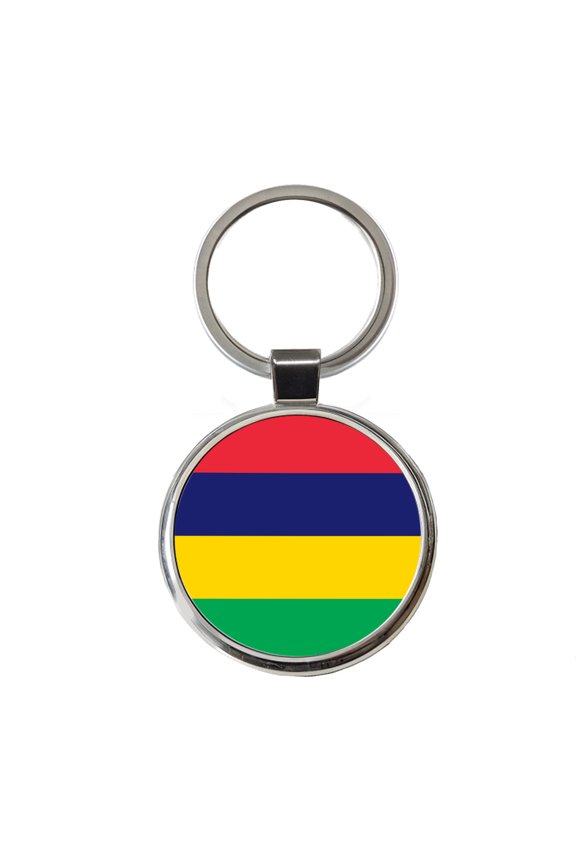 Mauritius Country Flag Metal Round Keychain