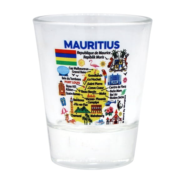 Mauritius Map and Attractions Collage Shot Glass