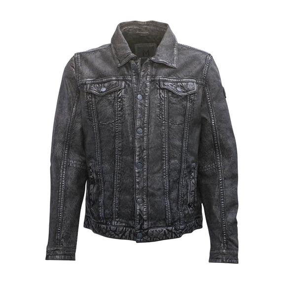 Mauritius Men's Genuine Leather Jacket- Jean Denim Inspired (VintageDenim, XL)
