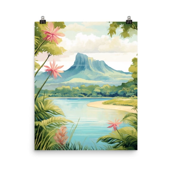 Mauritius Print, Tropical Island Wall Art, Indian Ocean Seascape Poster, Mountain Rainforest Decor, Exotic Africa Travel Artwork Home Decor #4103, Unframed Canvas Size 8x12