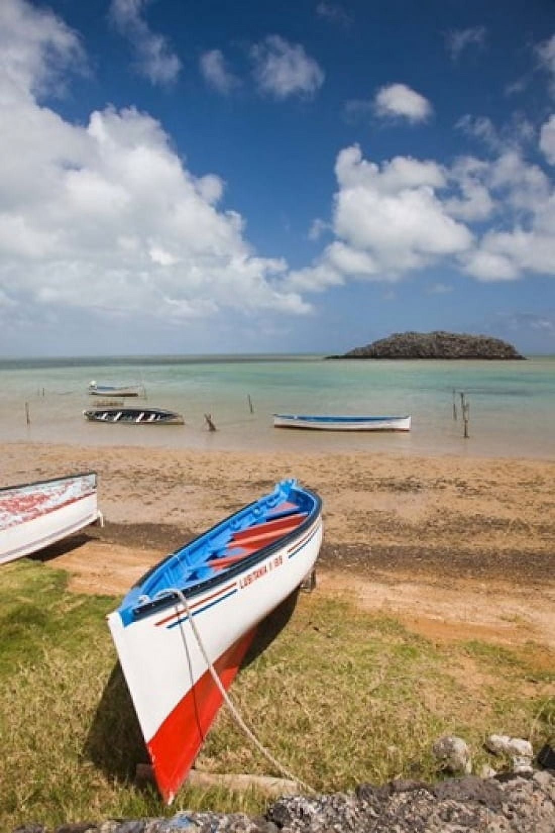 Mauritius Rodrigues Island fishing boats Canvas Art - Walter Bibikow DanitaDelimont (18 x 24)