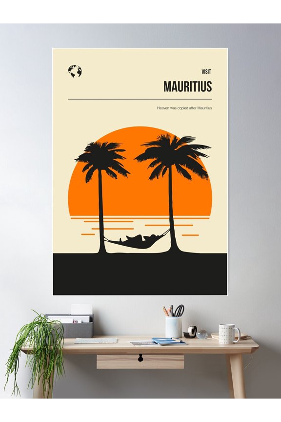 Mauritius Vintage Minimal Travel Poster Art Poster Wall Art, Modern Wall Decor For Living Room Bedroom, 24x36 UNFRAMED