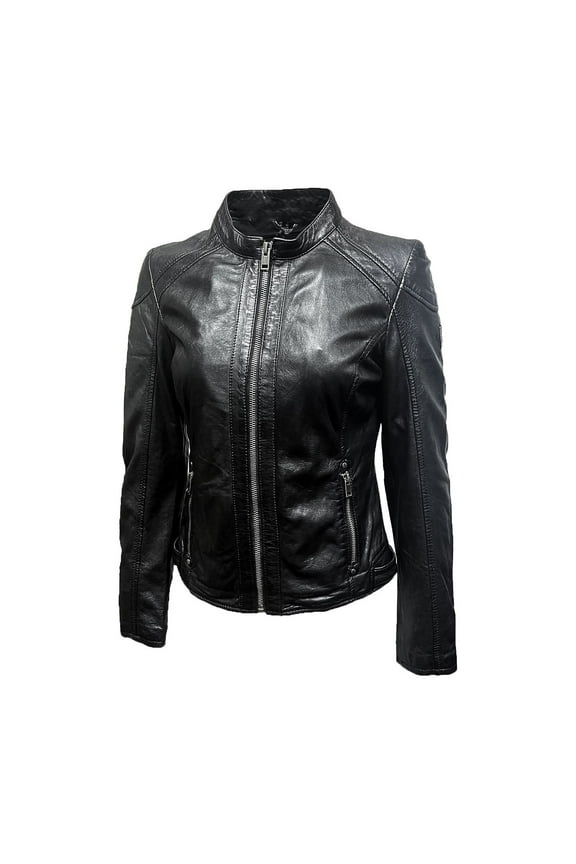 Women's Genuine Leather Jacket Black (Black, 2XL)