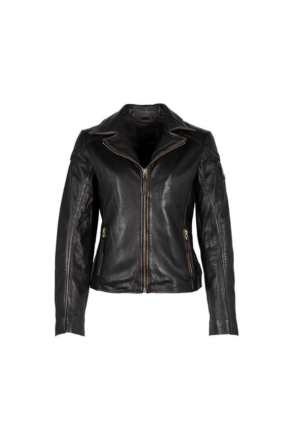 Women's Vintage Black Genuine Leather Jacket (Black, S)