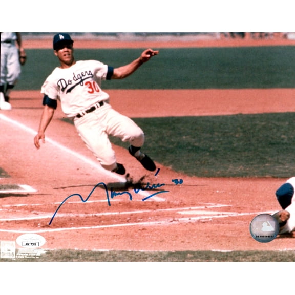 Maury Wills Signed Autographed 8X10 Photo Dodgers Home Slide JSA AW17589