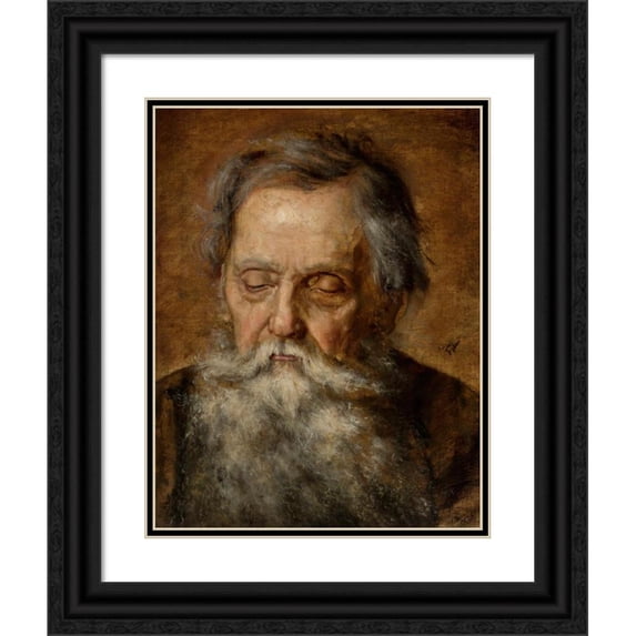 Maurycy Gottlieb 15x18 Black Ornate Wood Framed Double Matted Museum Art Print Titled - Portrait of a Bearded Old Man