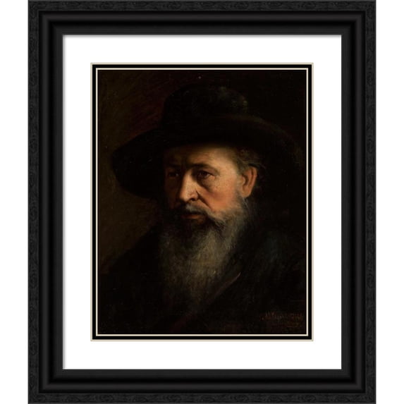 Maurycy Gottlieb 20x24 Black Ornate Framed Double Matted Museum Art Print Titled: Portrait of a Rabbi (circa 1874)