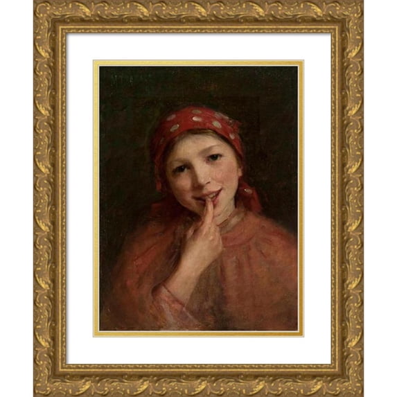 Maurycy Trębacz 19x24 Gold Ornate Framed and Double Matted Museum Art Print Titled - Peasant Girl (1893)