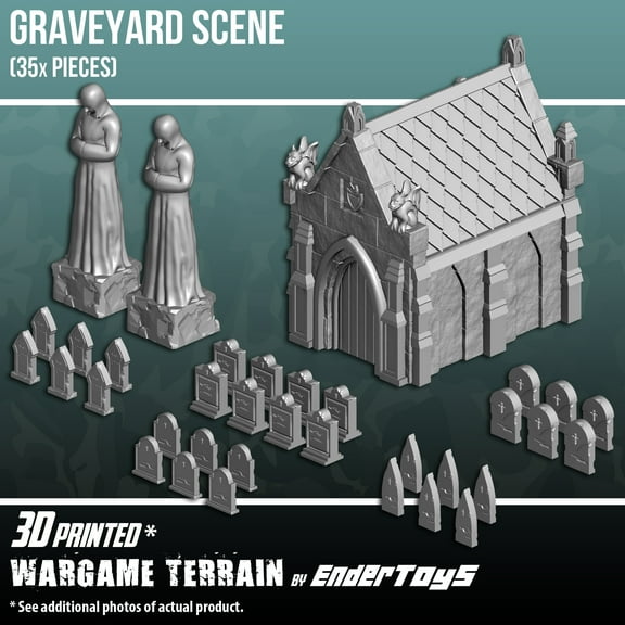 Mausoleum Graveyard Scene, Terrain Scenery for Tabletop 28mm Miniatures Wargame, 3D Printed and Paintable, EnderToys