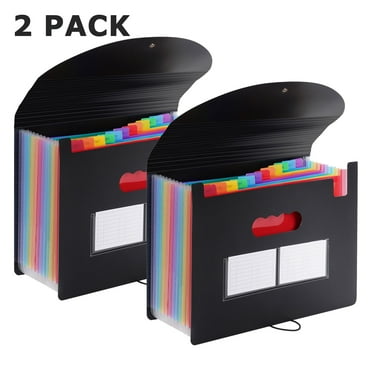 Maustic 2 Pack 12 Pockets Expanding File Folder,Black Desktop Accordion Folders Document Storage Organizer with Expandable Cover (A4/Letter Size)