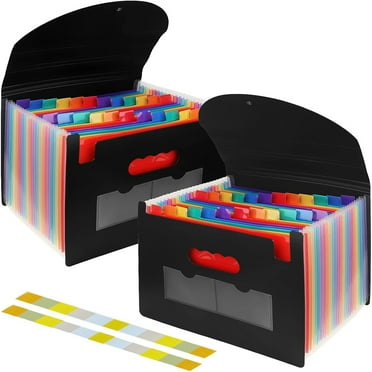 Maustic Accordion File Organizer, 2 Pack 24 Pockets Expanding File Folder for Paper Receipts, Bills&Taxes Organizer, Letter A4 Size Document Holder with Blank Labels, Black