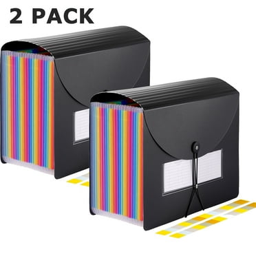 Maustic 2 Pack 24 Pockets Expanding File Folder,Black Desktop Accordion Folders Document Storage Organizer with Expandable Cover (A4/Letter Size)