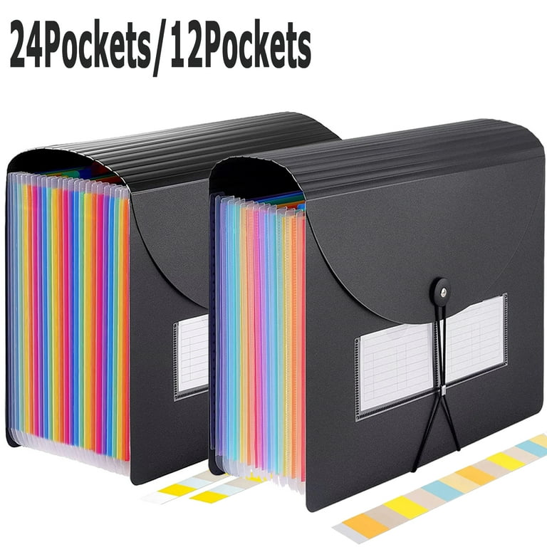 Maustic 24 Pockets Expanding File Folder Black Desktop Accordion Folders Document Storage Organizer with Expandable Cover A4 Letter Size