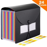 Maustic 24 Pockets Expanding File Folder,Black Desktop Accordion Folders Document Storage Organizer with Expandable Cover A4/Letter Size