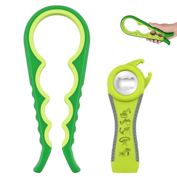 Maustic 2Pcs Green 5 in 1 Multi Function Bottle Opener and Jar Opener Kit with Silicone Handle