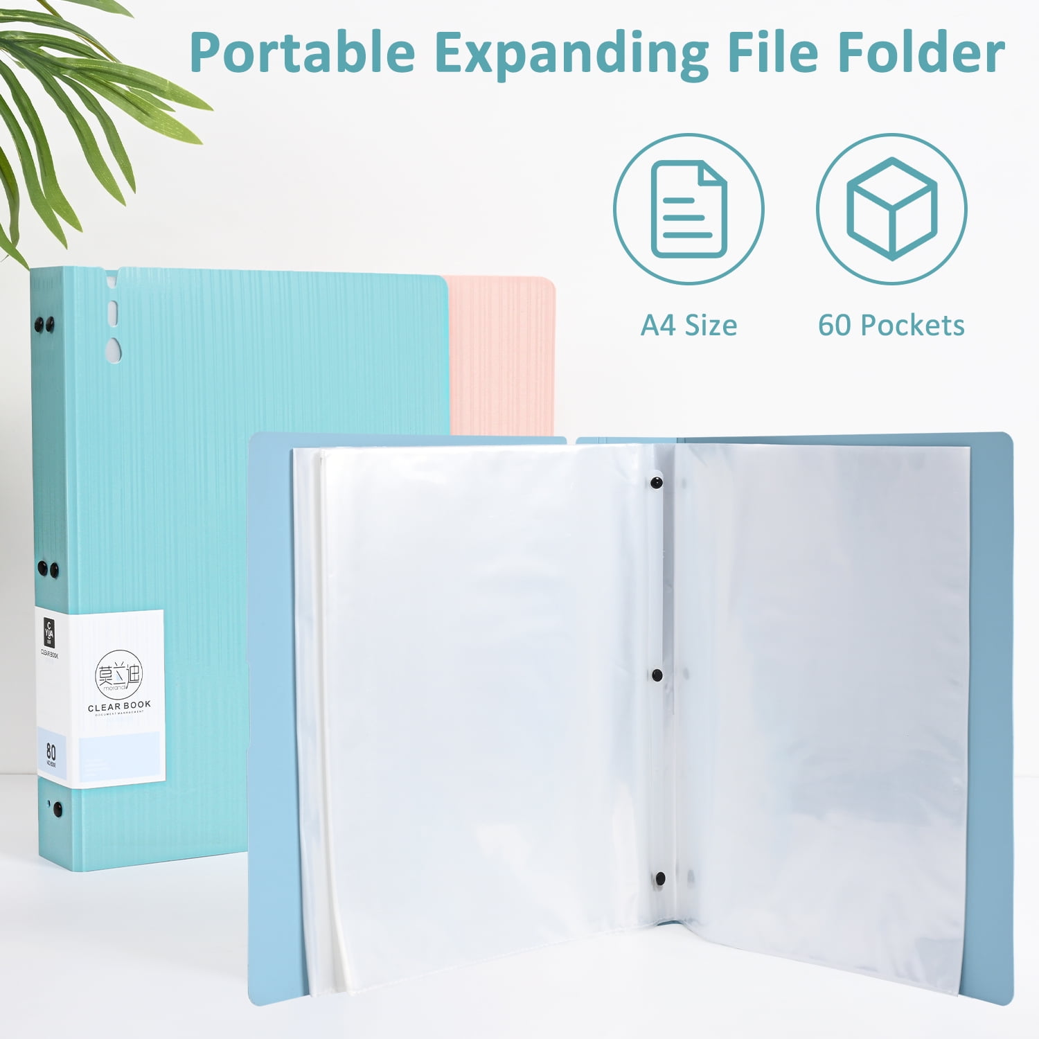 Maustic 60 Pockets File Folders, Letter A4 Paper Organizer Folder, 2