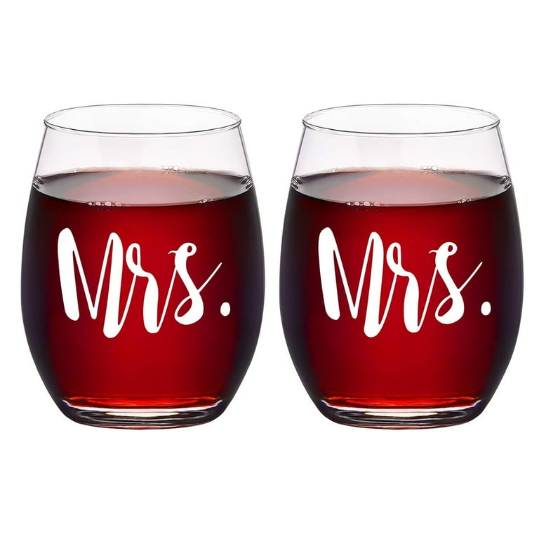 Maustic Funny Stemless Wine Glass Set of 2, Mrs and Mrs Wine Glass - Main Image