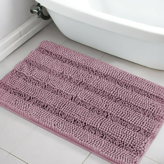 PrimeBeau Mauve Non-Slip Ultra Thick Soft Chenille Bath Mats, Microfiber Door Mats, 1 Pack - 20" x 32"