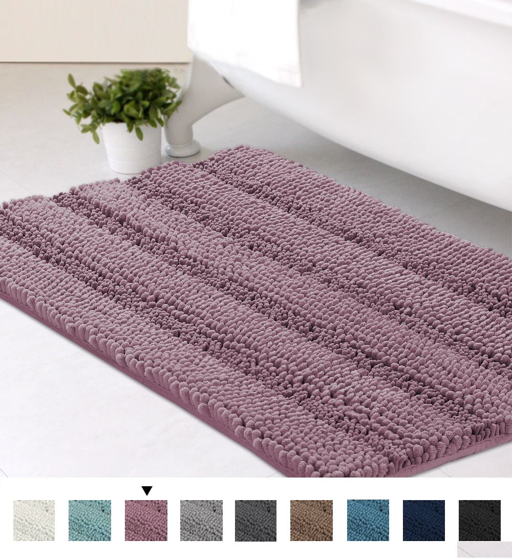 Mauve Bathroom Rugs Ultra Thick and Soft Texture Chenille Plush Striped
