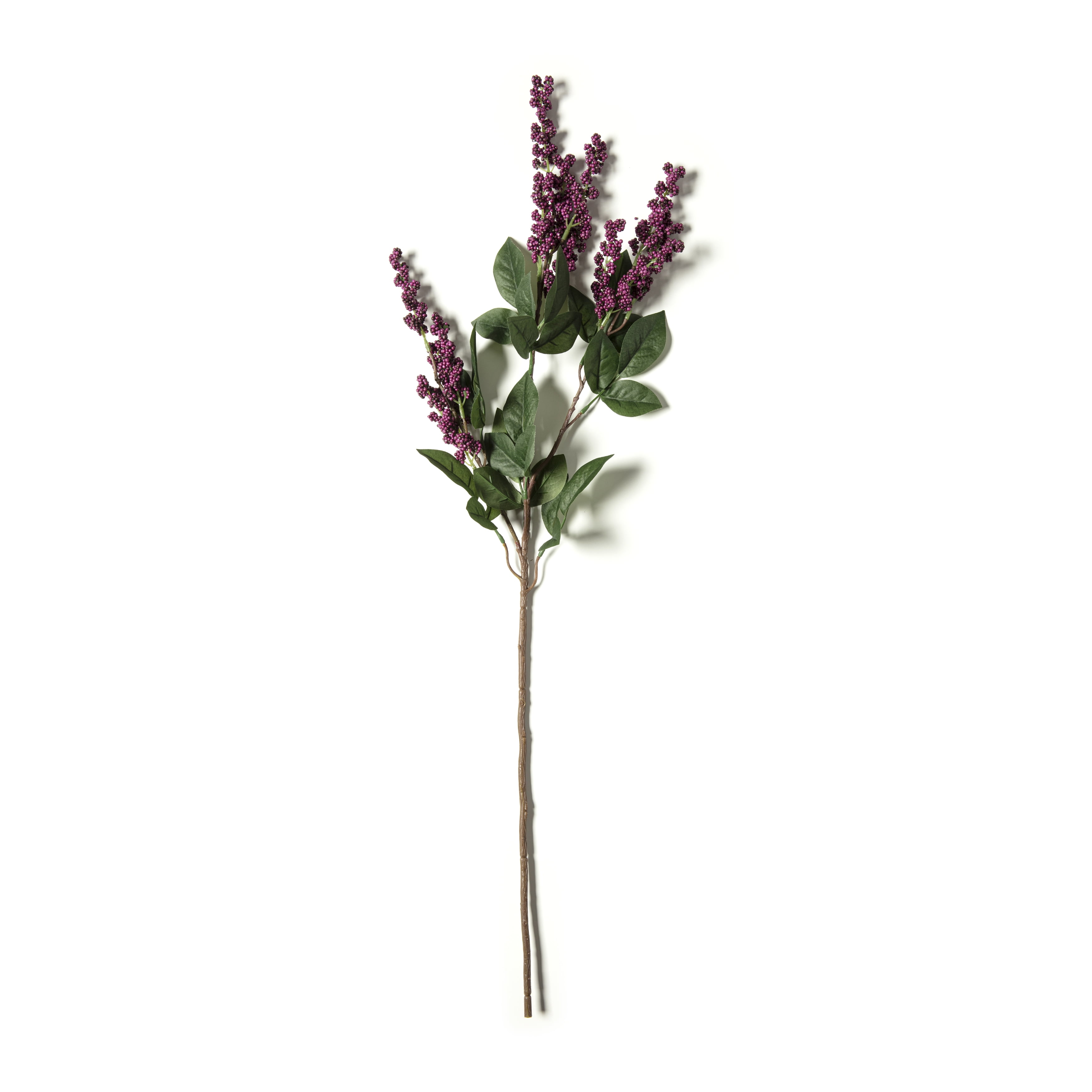 Mauve Berry Stem with Green Leaves in Glass Vase