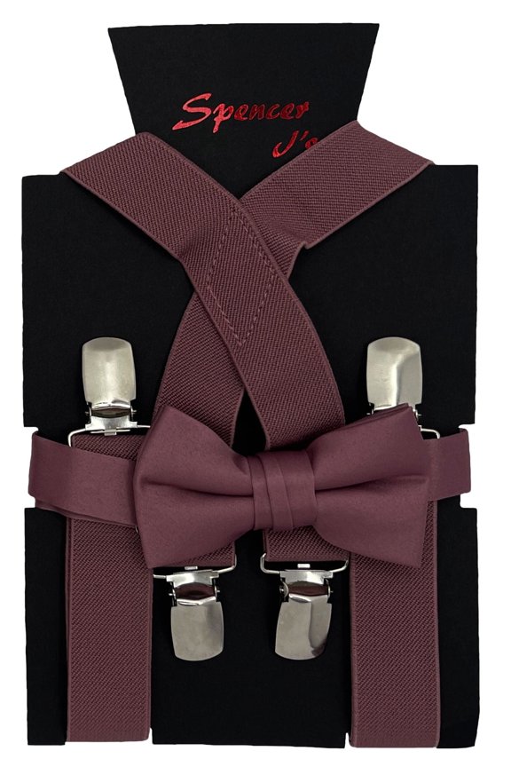 Mauve Boys Suspenders and Bow Tie Set 1 inch X Back