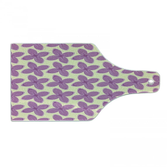 Mauve Cutting Board, Big Fresh Flower Floret Buds Bouquet Motif Valentine Romance Blossoms Design Print, Tempered Glass Cutting and Serving Board, Wine Bottle Shape, Yellow Violet, by Ambesonne