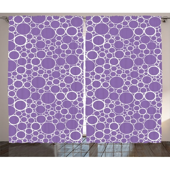 Ambesonne Mauve Curtains 2 Panel Set, Abstract Fractal Circles, 108" x 90", Violet White