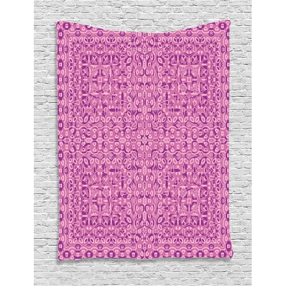 Mauve Decor Tapestry, Abstract Vintage Ethnic Indian Pattern Cultural Ornamental Oriental Boho Art, Wall Hanging for Bedroom Living Room Dorm Decor, 40W X 60L Inches, Magenta Pink, by Ambesonne
