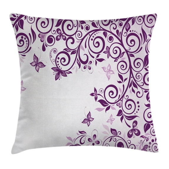 Mauve Decor Throw Pillow Cushion Cover, Classic Twiggy French Style Lilium Floral Branch Lovely Swirls Decor, Decorative Square Accent Pillow Case, 24 X 24 Inches, Violet, by Ambesonne