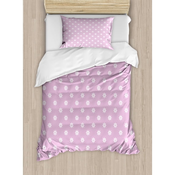 Mauve Duvet Cover Set, Abstract Daisy Chamomiles Pattern Classic Love Florets Petals Art Image, Decorative 2 Piece Bedding Set with 1 Pillow Shams, Twin Size, White and Lilac, by Ambesonne