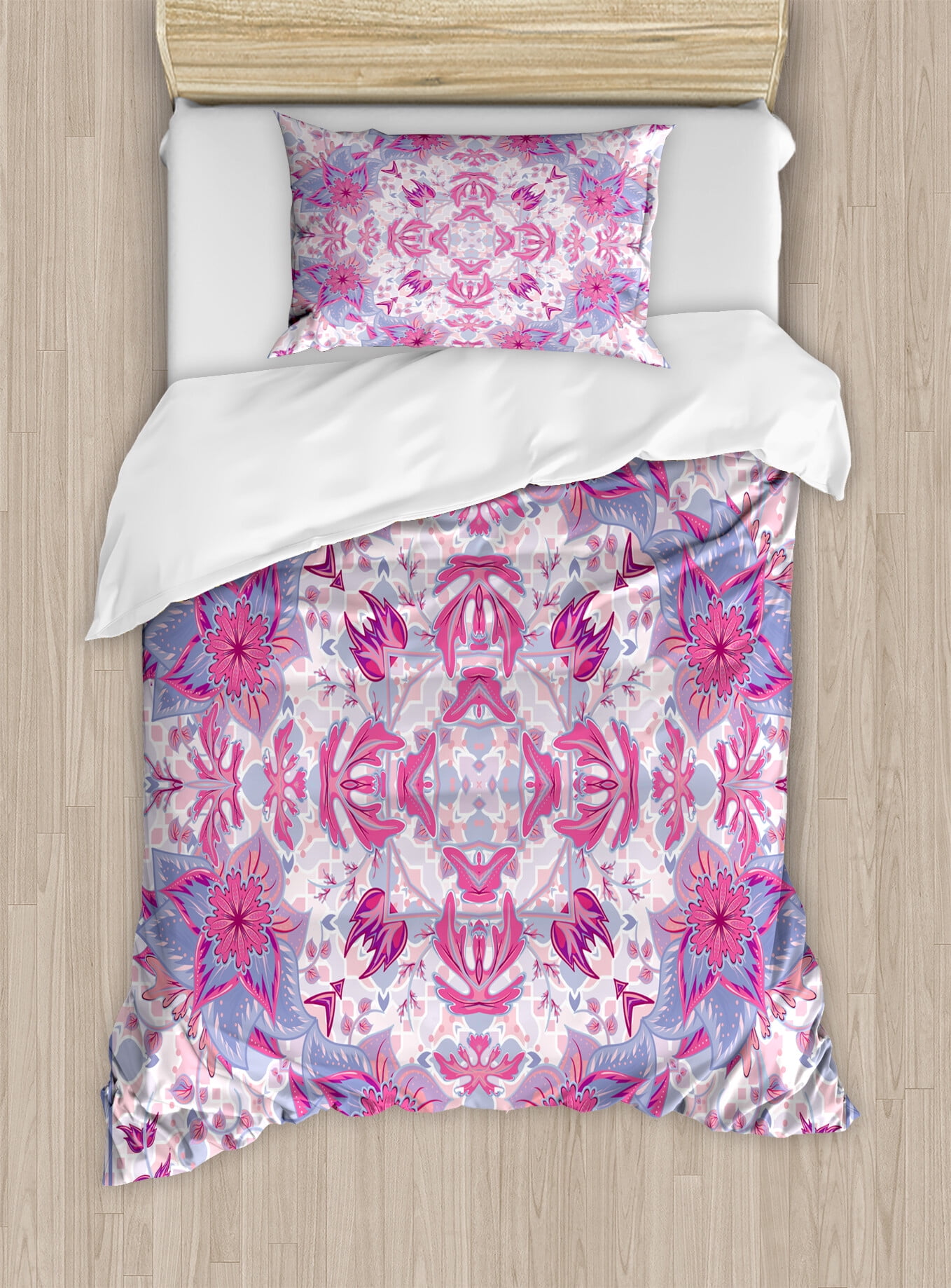 Mauve Decor Twin Size Duvet Cover Set, Arabesque Boho Ethnic Middle