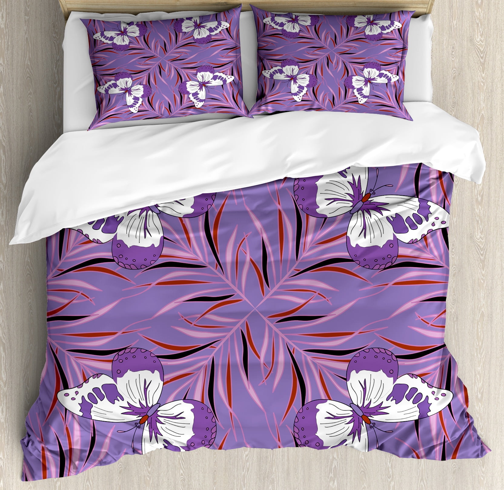 Mauve Duvet Cover Set, Exquisite Butterfly Animal with Wings ...