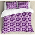 thumbnail image 1 of Mauve Duvet Cover Set, Gradient and Geometric Circular Pattern with Inner Lines and Ring Balls Digital Graphic, Decorative 3 Piece Bedding Set with 2 Pillow Shams, Calking Size, Purple, by Ambesonne, 1 of 3