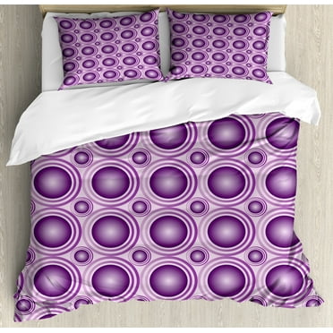 Mauve Duvet Cover Set, Gradient and Geometric Circular Pattern with Inner Lines and Ring Balls Digital Graphic, Decorative 3 Piece Bedding Set with 2 Pillow Shams, Calking Size, Purple, by Ambesonne