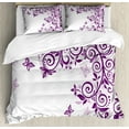 thumbnail image 1 of Mauve Duvet Cover Set, Classic Twiggy French Styled Lilium Floral Branch Swirls Design Art Print, Decorative 3 Piece Bedding Set with 2 Pillow Shams, Queen Size, Violet, by Ambesonne, 1 of 3