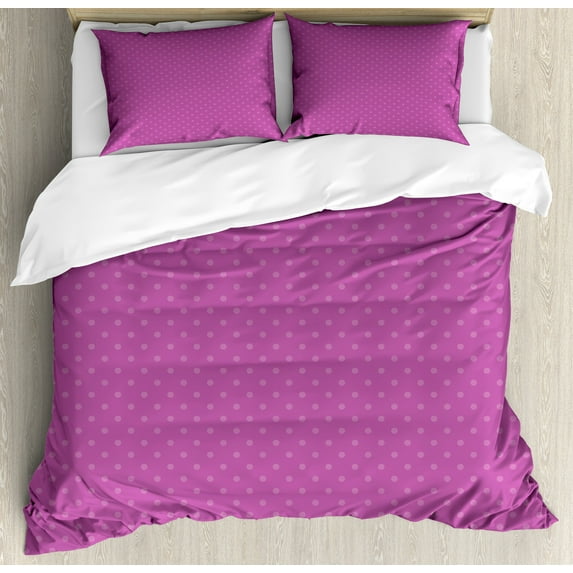 Mauve Duvet Cover Set, Retro Polka Dot Background Nostalgic Large Spots Regular Vintage Pattern, Decorative 3 Piece Bedding Set with 2 Pillow Shams, Calking Size, Mauve Violet, by Ambesonne