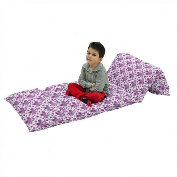 Mauve Floor Pillow Lounger Cover, Vibrant Raspberries Branches Leaves Freshening Nature Fruit Art Illustration, Nap Mat Printed Fabric Case for 5 Pillows, 88" x 27", Violet and Purple, by Ambesonne