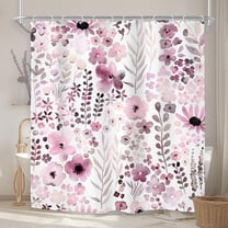 Mauve Floral Shower Curtain for Bathroom Decor 72Wx72H Purple Wildflower Watercolor Boho Flower Leaves Botanical Modern Elegant Art Printed Fabric Polyester Waterproof 12 Pack Plastic Hooks