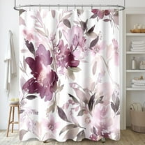 Mauve Floral Shower Curtain, Watercolor Flower Shower Curtain for Bathroom, Modern Ink Decorative Fabric Shower Curtain Set with Hooks 72x72