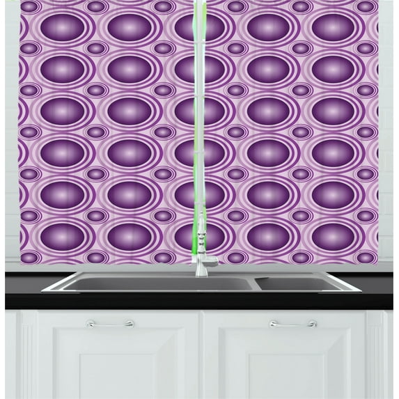 Mauve Kitchen Curtains, Gradient and Geometric Circular Pattern with Inner Lines and Ring Balls Digital Graphic, Two Panels Drapes with Rod Pocket Room Decor, 55" X 45", Purple, by Ambesonne