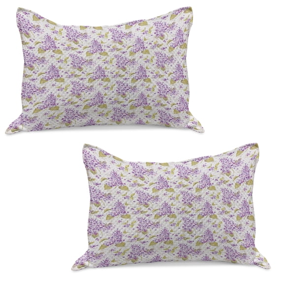 Mauve Knitted Quilt Pillowcover Set of 2, Retro Style Floral Petals Love Natural Beauty Nostalgic Soft Plants Art, Standard Queen Pillow Sham Bedroom, 30" x 20", Violet Purple, by Ambesonne