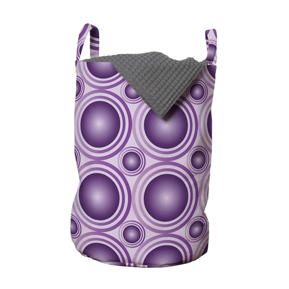 Mauve Laundry Bag, Gradient and Geometric Circular Pattern with Inner Lines and Ring Balls Digital Graphic, Basket with Handles Drawstring Closure for Laundromats, 13" x 19", Purple, by Ambesonne