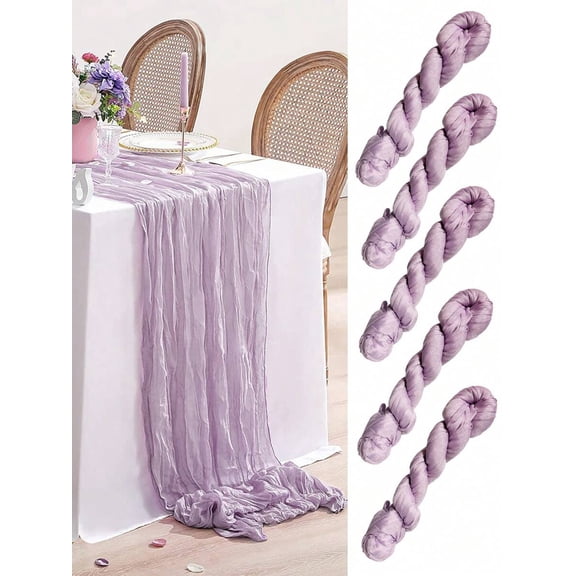 Mauve Purple Sheer Crinkle Table Runner Set Of 5 For Wedding Party Decor