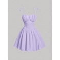 thumbnail image 1 of Mauve Purple Solid Knot Shoulder Ruched Bust Milkmaid Cami Dress, A-Line Mini Dress For Women, 1 of 4