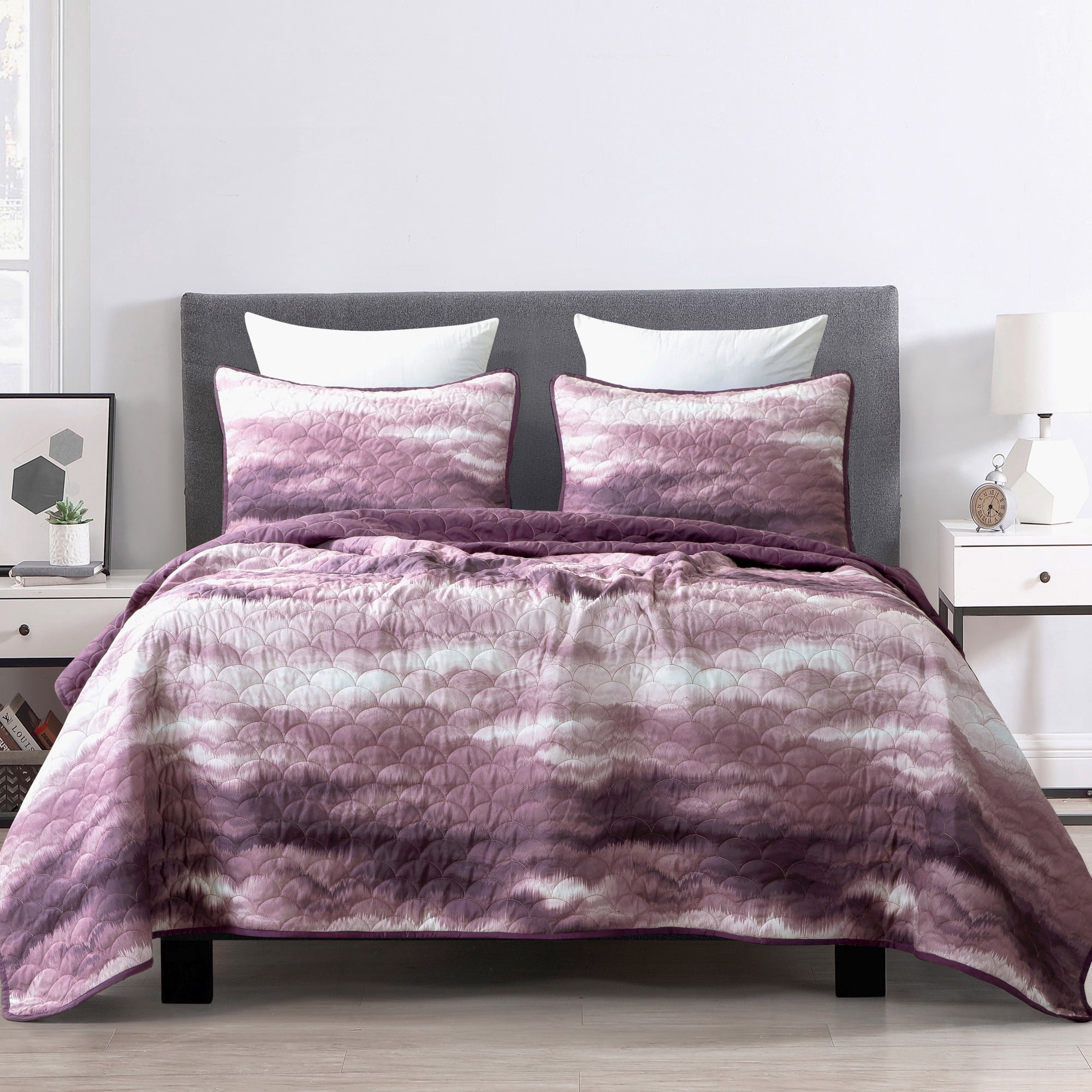 Mauve & Purple Tie-Dye Reversible 3 Piece Bedspread Set,King